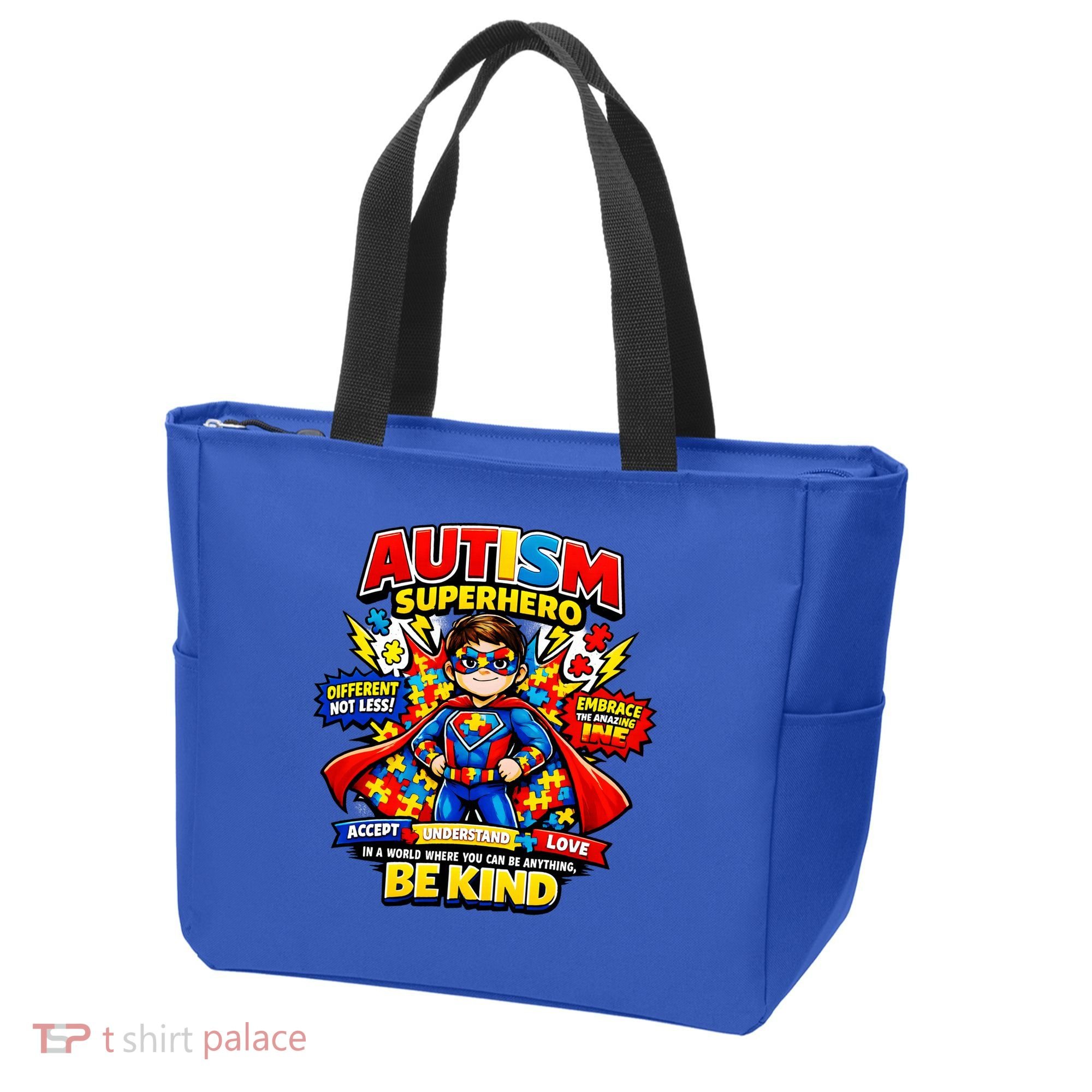 Autism Superhero Quotes Puzzle Pieces Tote Bag