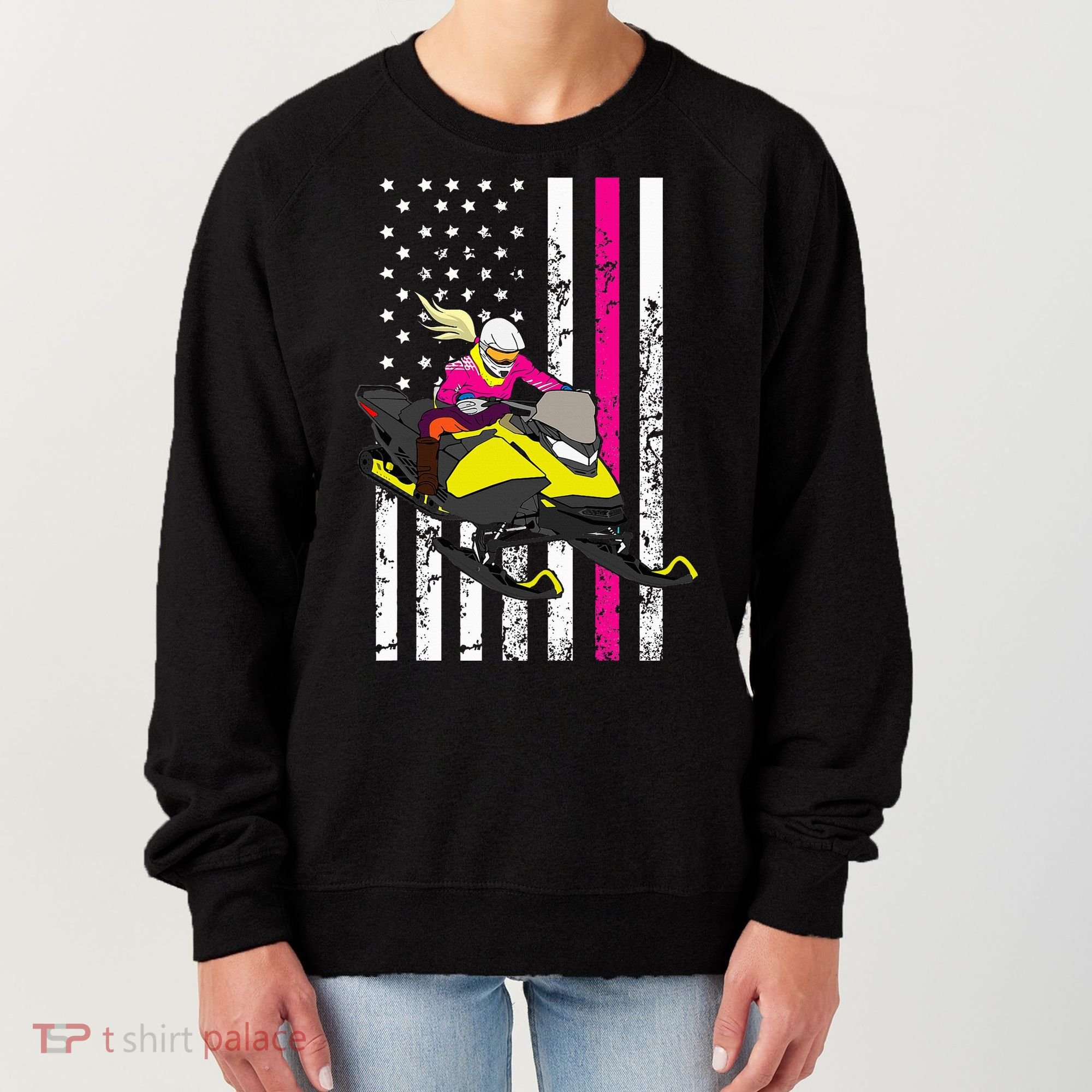 American Snowmobile Rider American Flag Snowmobile Women's Sweatshirt