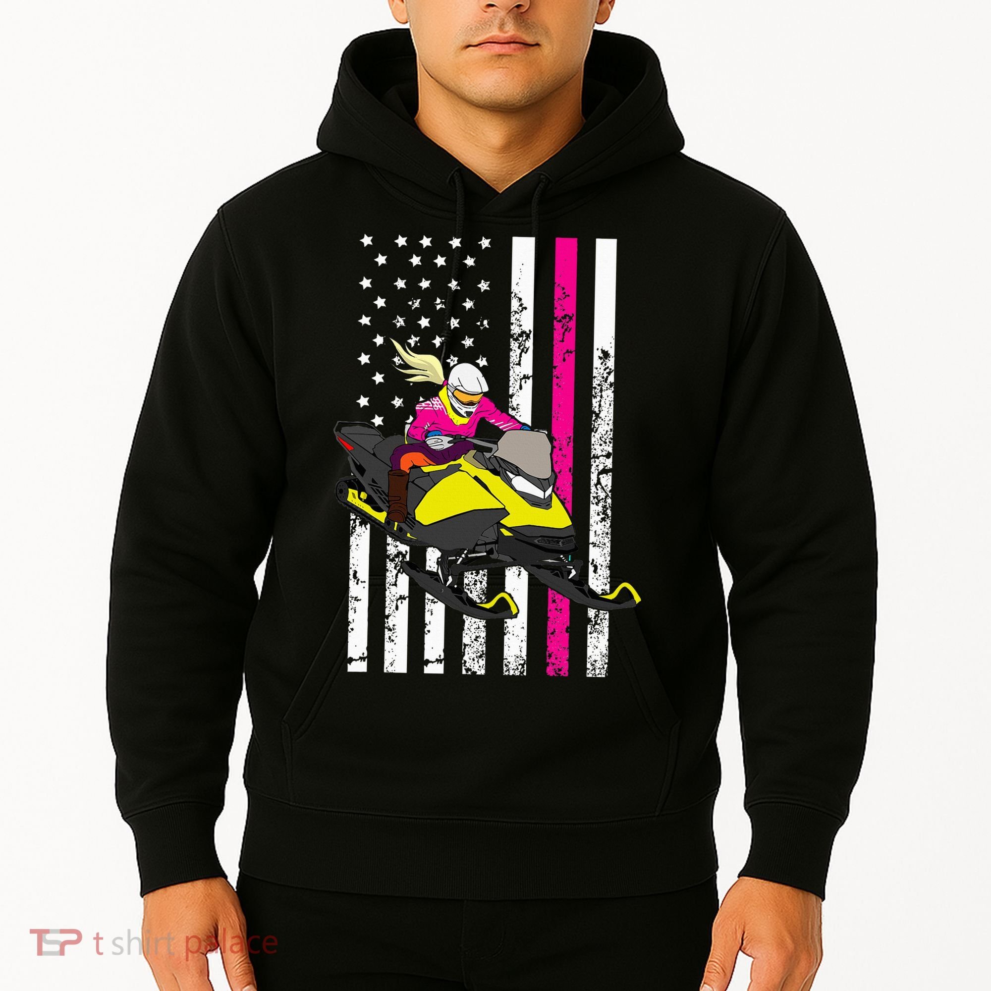 American Snowmobile Rider American Flag Snowmobile Hoodie