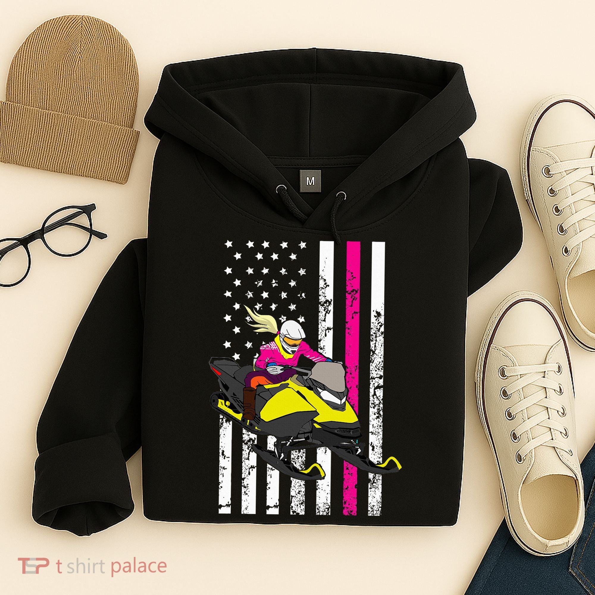 American Snowmobile Rider American Flag Snowmobile Hoodie