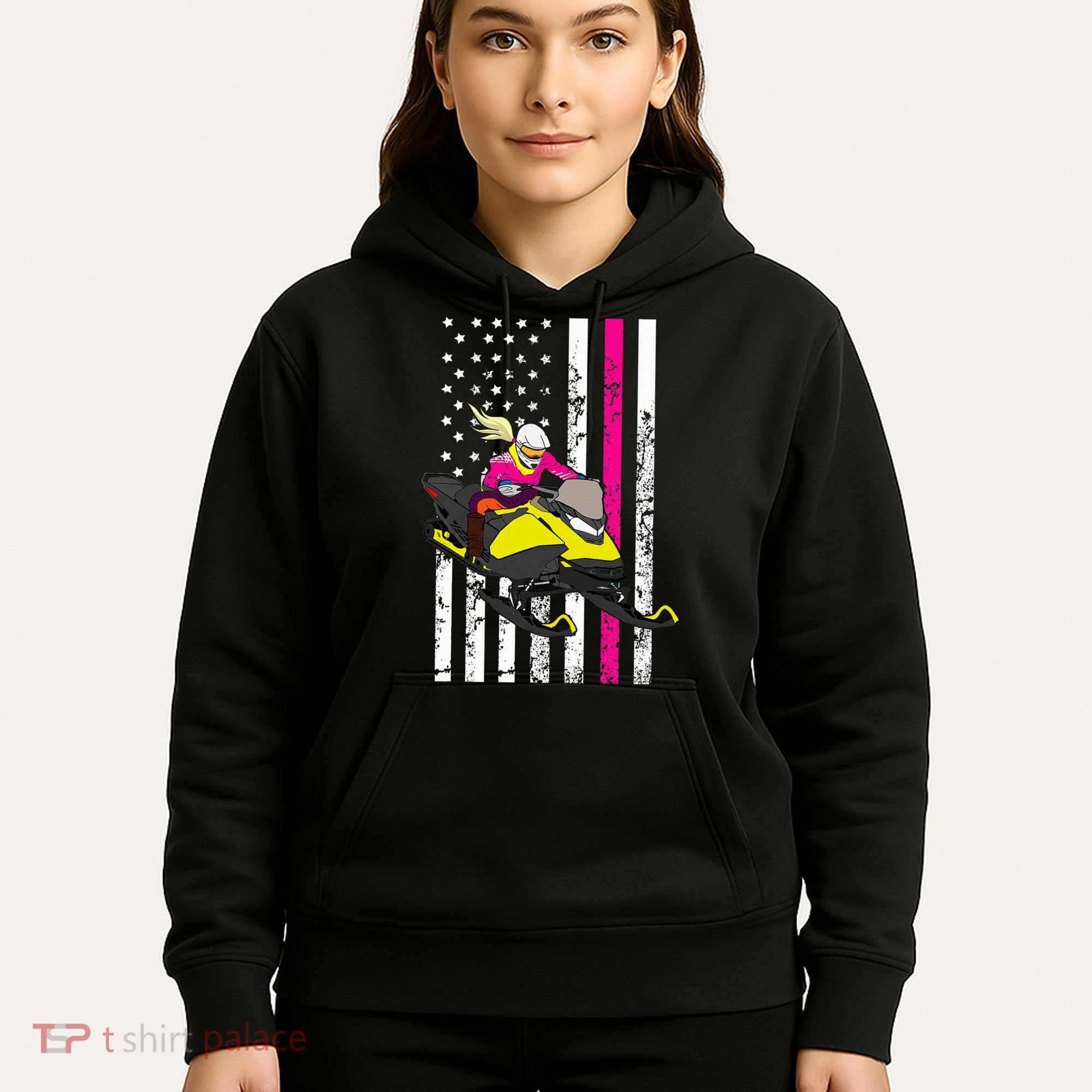 American Snowmobile Rider American Flag Snowmobile Hoodie