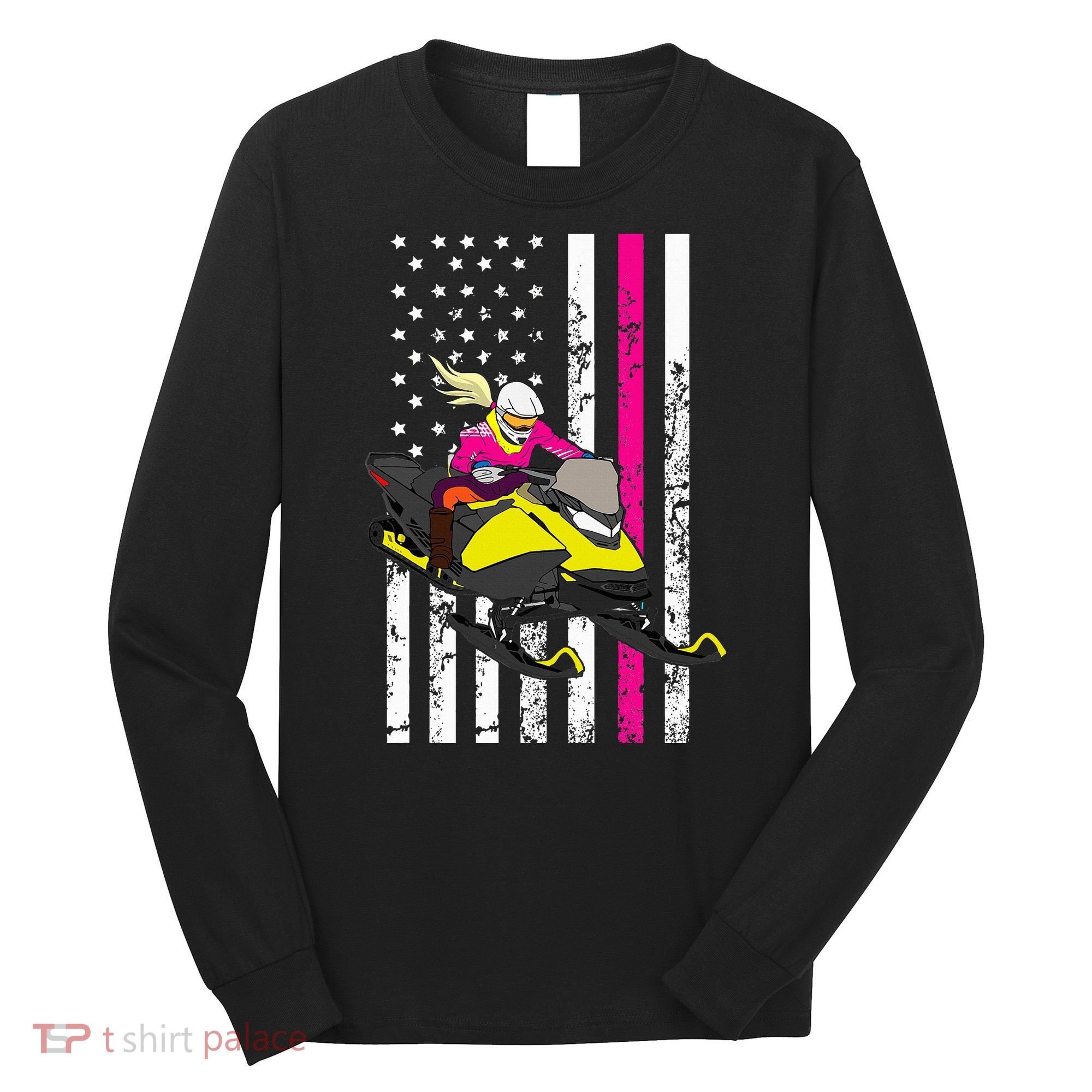 American Snowmobile Rider American Flag Snowmobile Long Sleeve Shirt