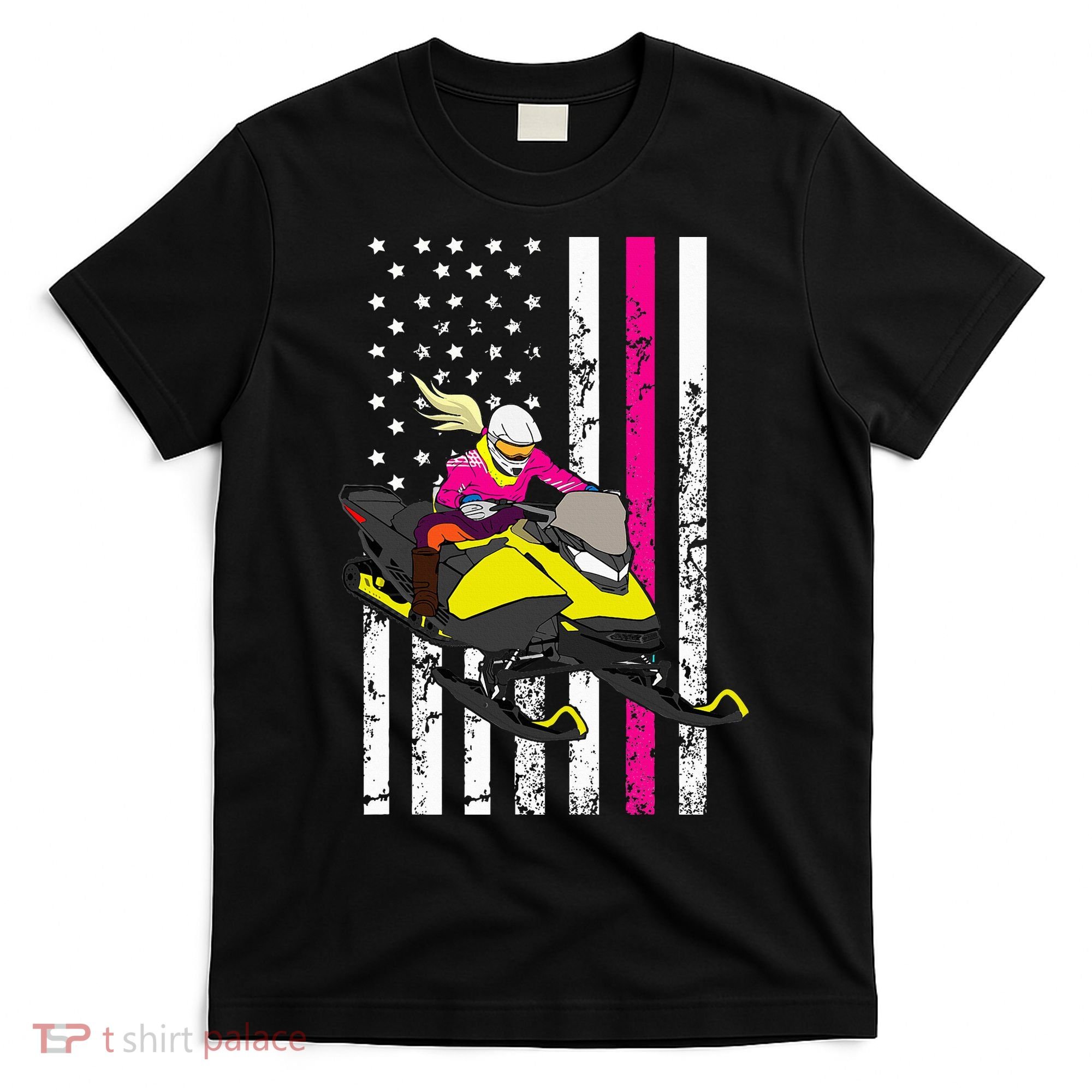 American Snowmobile Rider American Flag Snowmobile T-Shirt