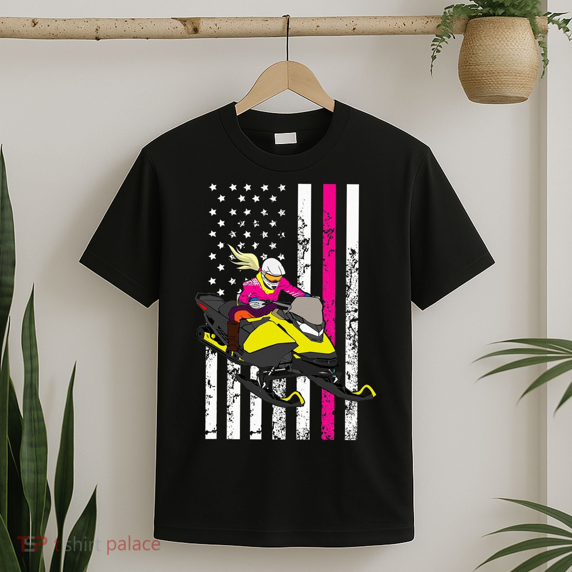 American Snowmobile Rider American Flag Snowmobile T-Shirt