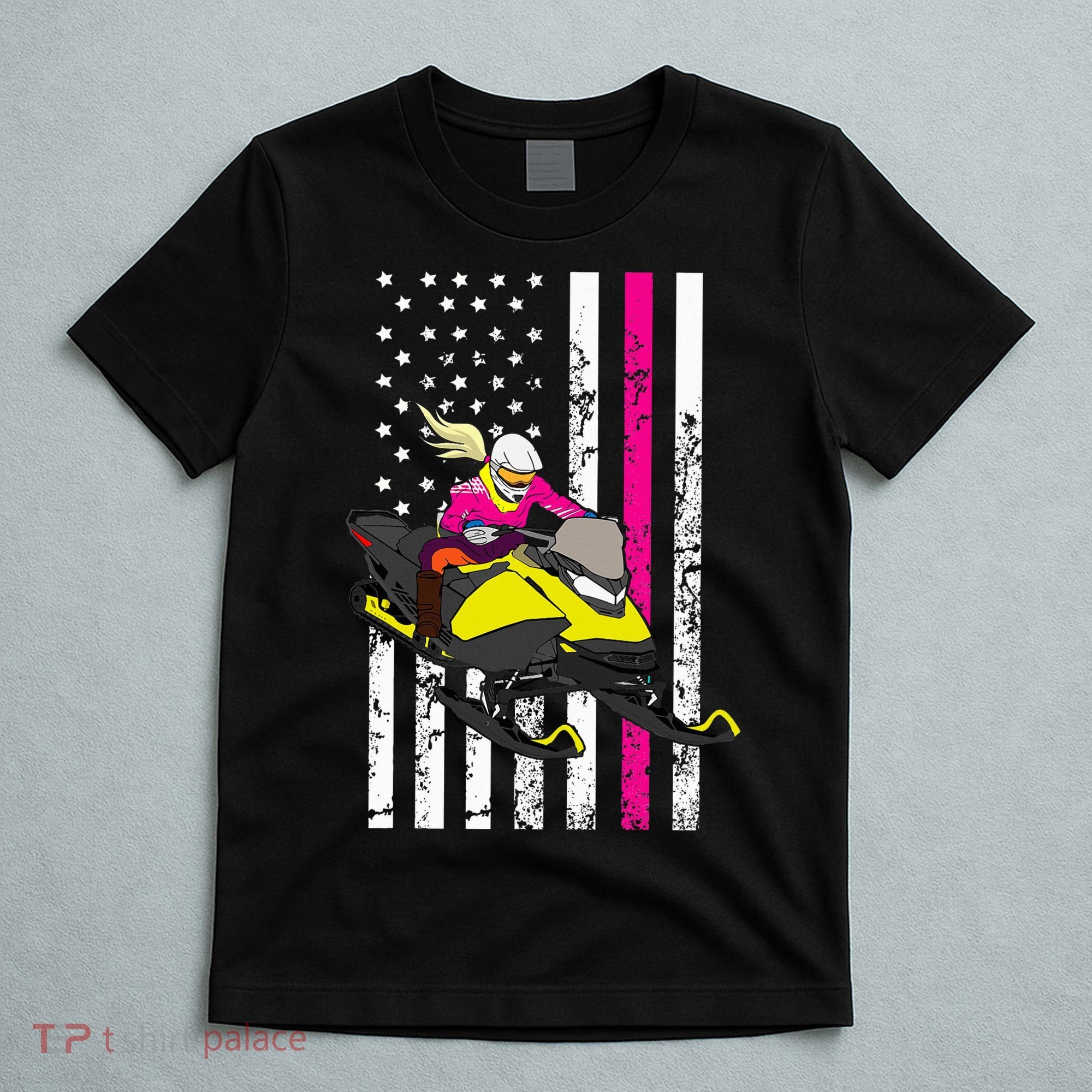 American Snowmobile Rider American Flag Snowmobile T-Shirt