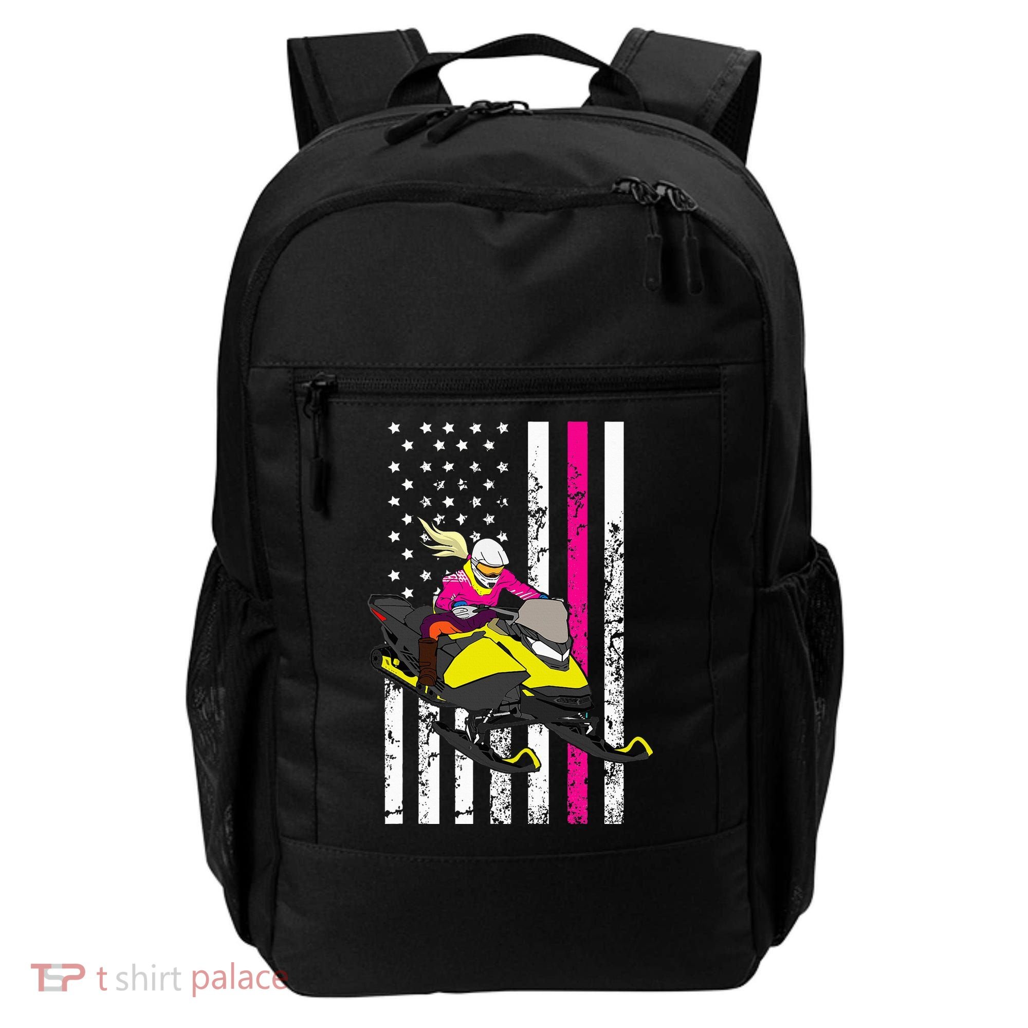 American Snowmobile Rider American Flag Snowmobile Backpack