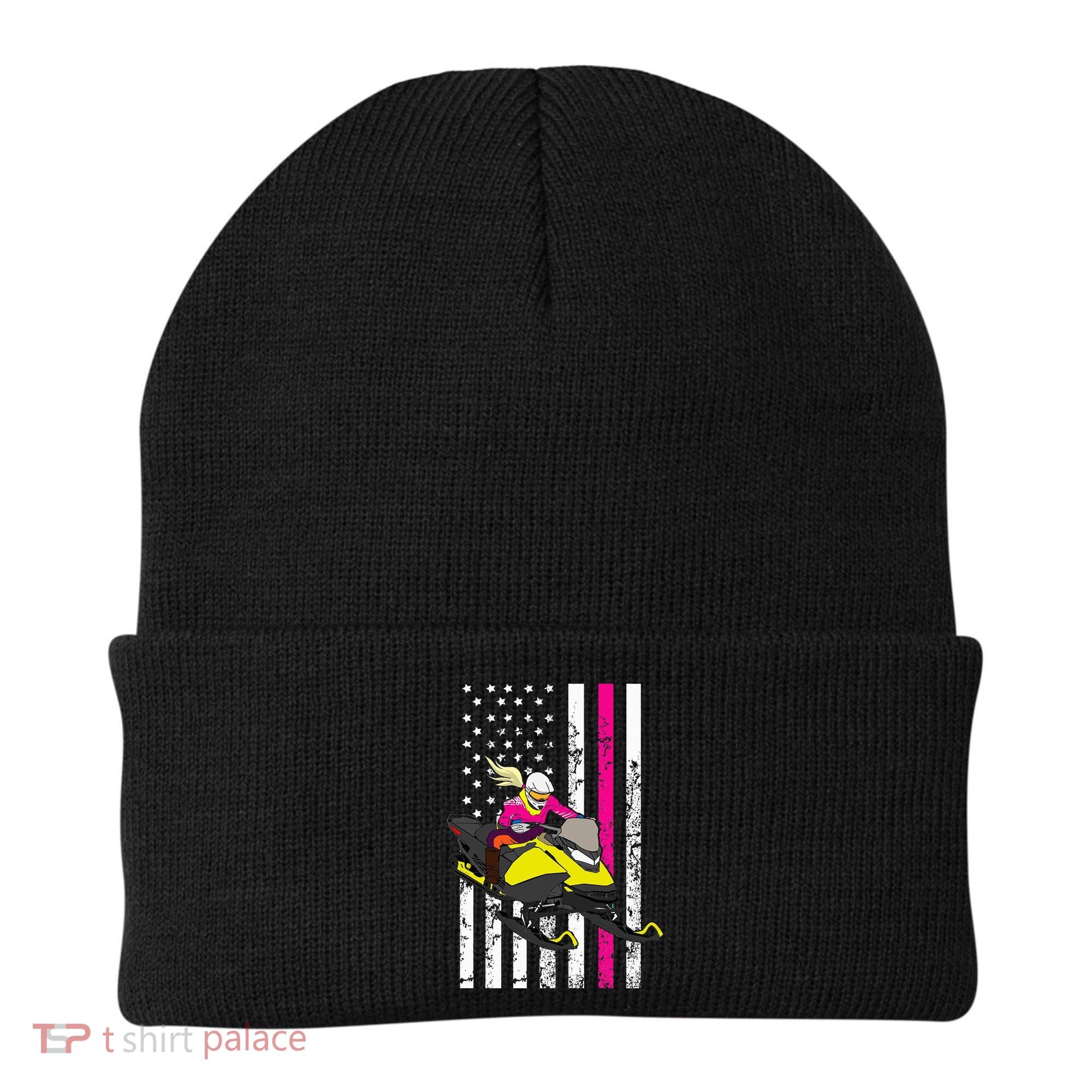 American Snowmobile Rider American Flag Snowmobile Beanie