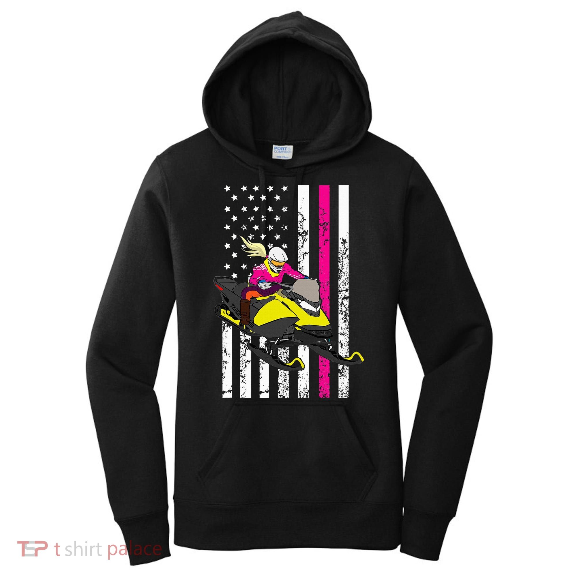 American Snowmobile Rider American Flag Snowmobile Women's Hoodie