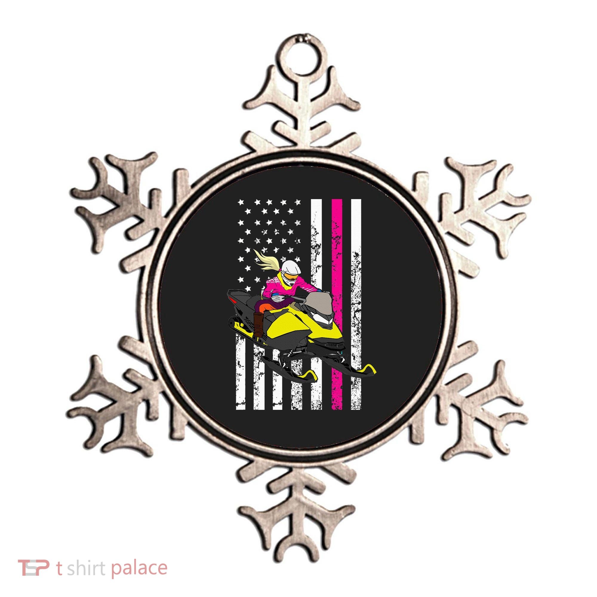 American Snowmobile Rider American Flag Snowmobile Ornament