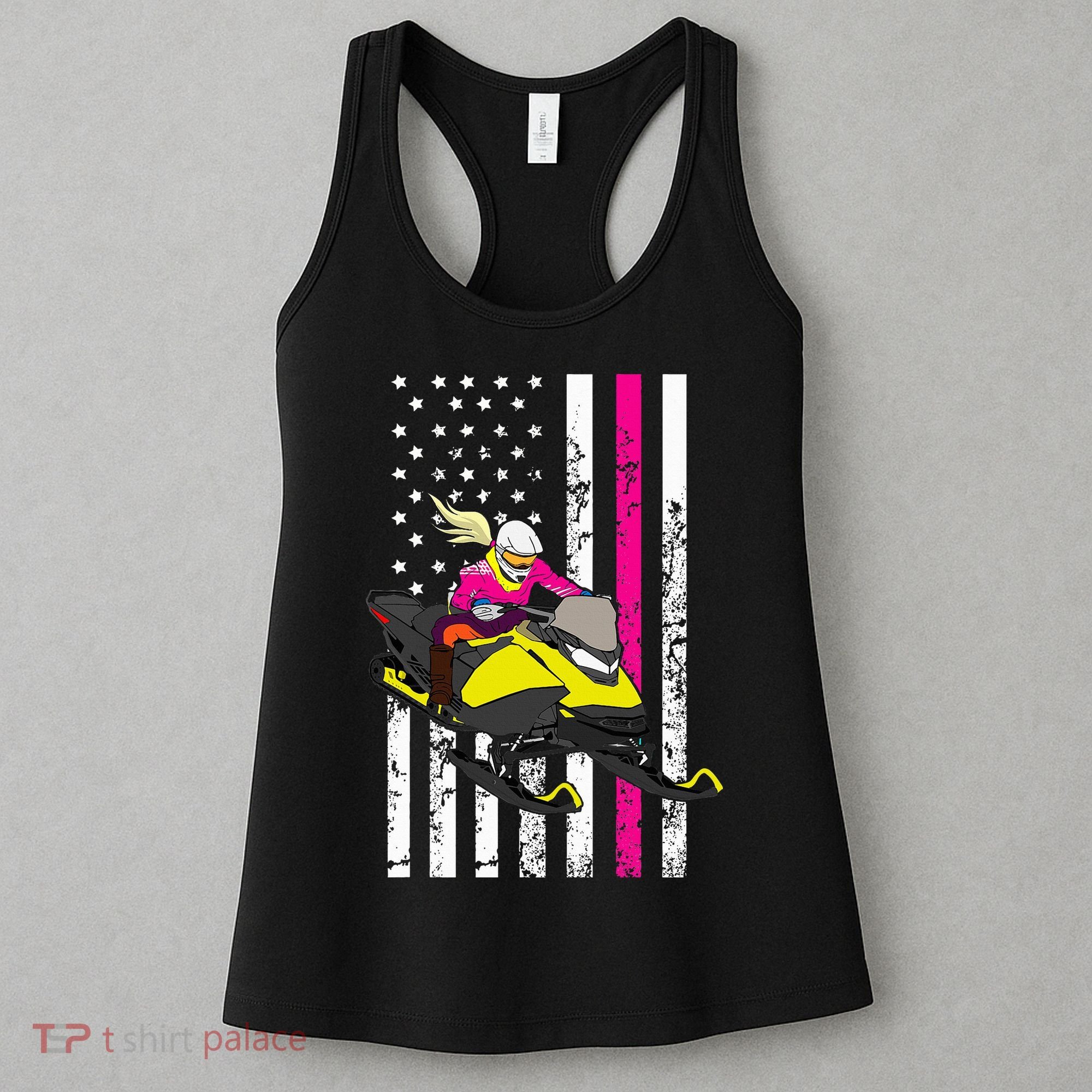 American Snowmobile Rider American Flag Snowmobile Women's Tank Top