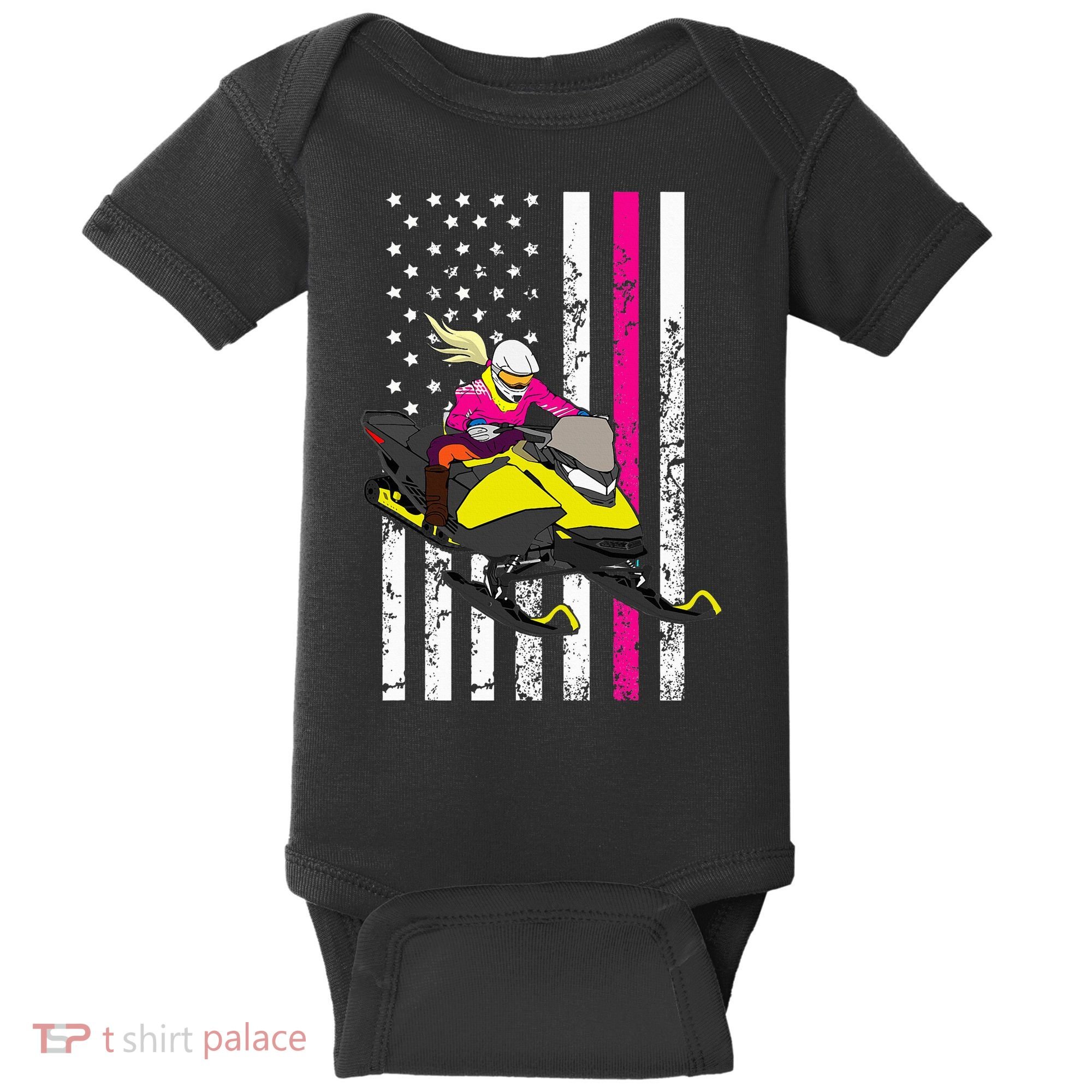 American Snowmobile Rider American Flag Snowmobile Baby Bodysuit