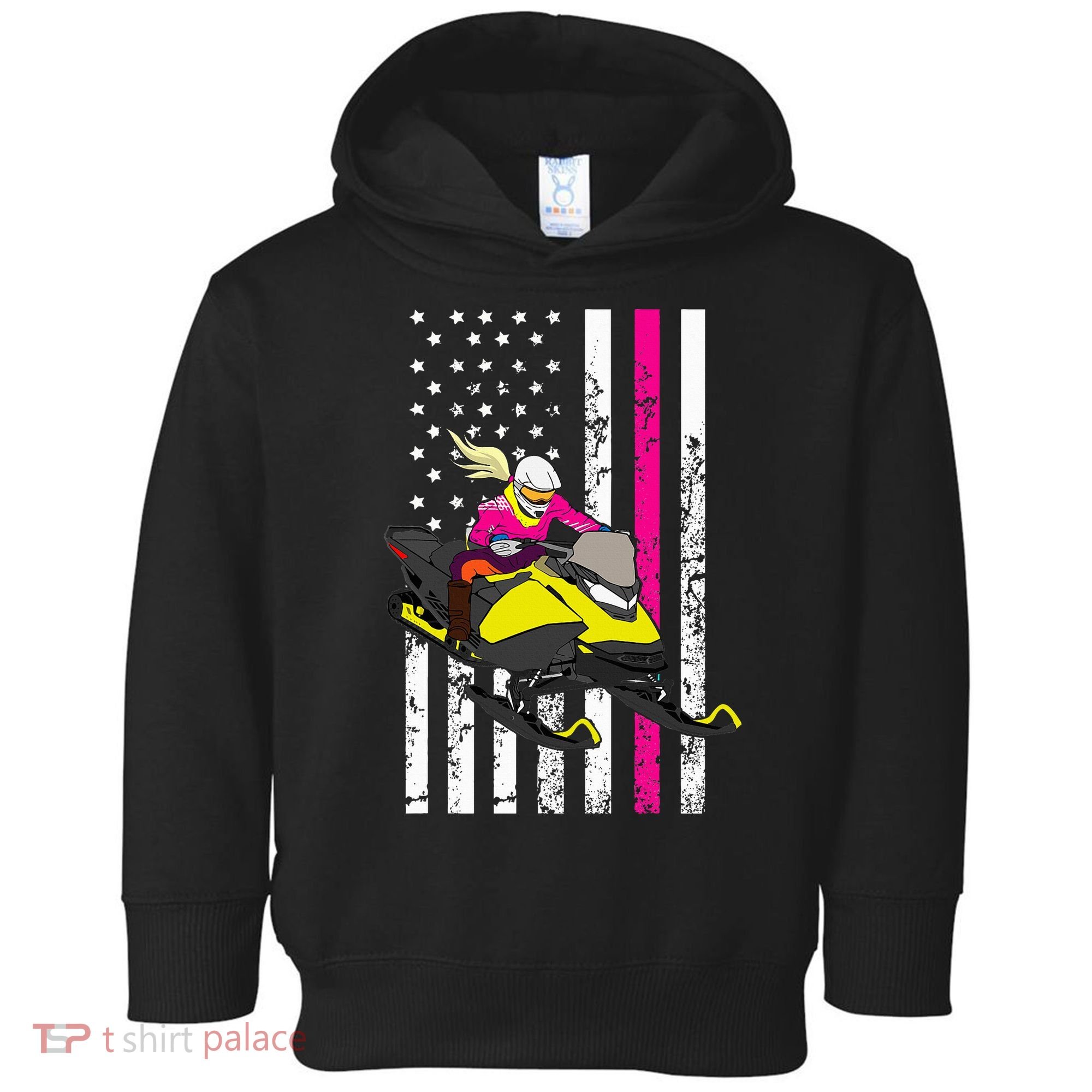 American Snowmobile Rider American Flag Snowmobile Toddler Hoodie