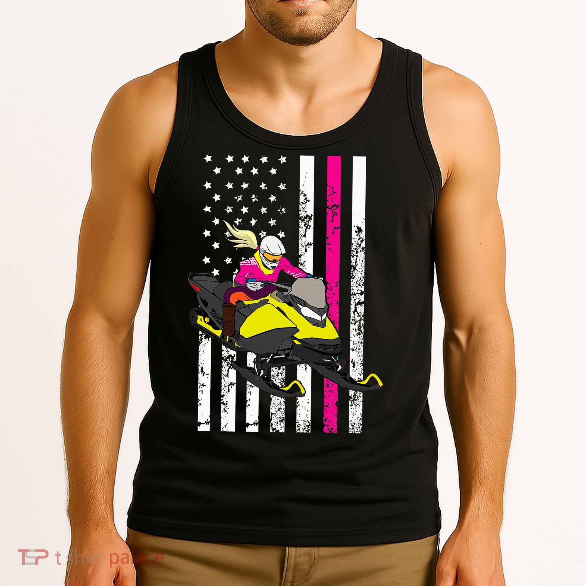 American Snowmobile Rider American Flag Snowmobile Tank Top
