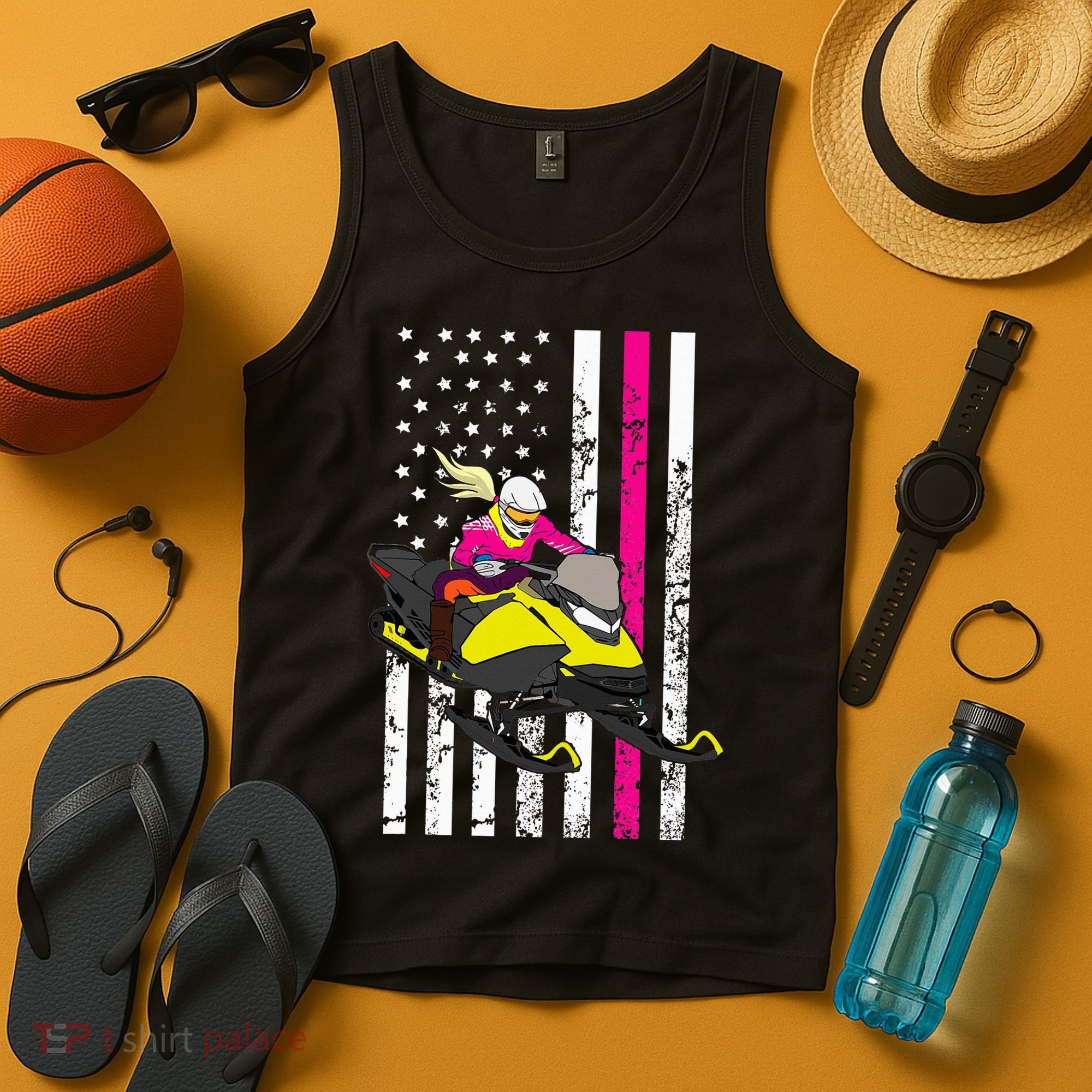 American Snowmobile Rider American Flag Snowmobile Tank Top