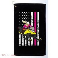 American Snowmobile Rider American Flag Snowmobile Golf Towel thumb 0