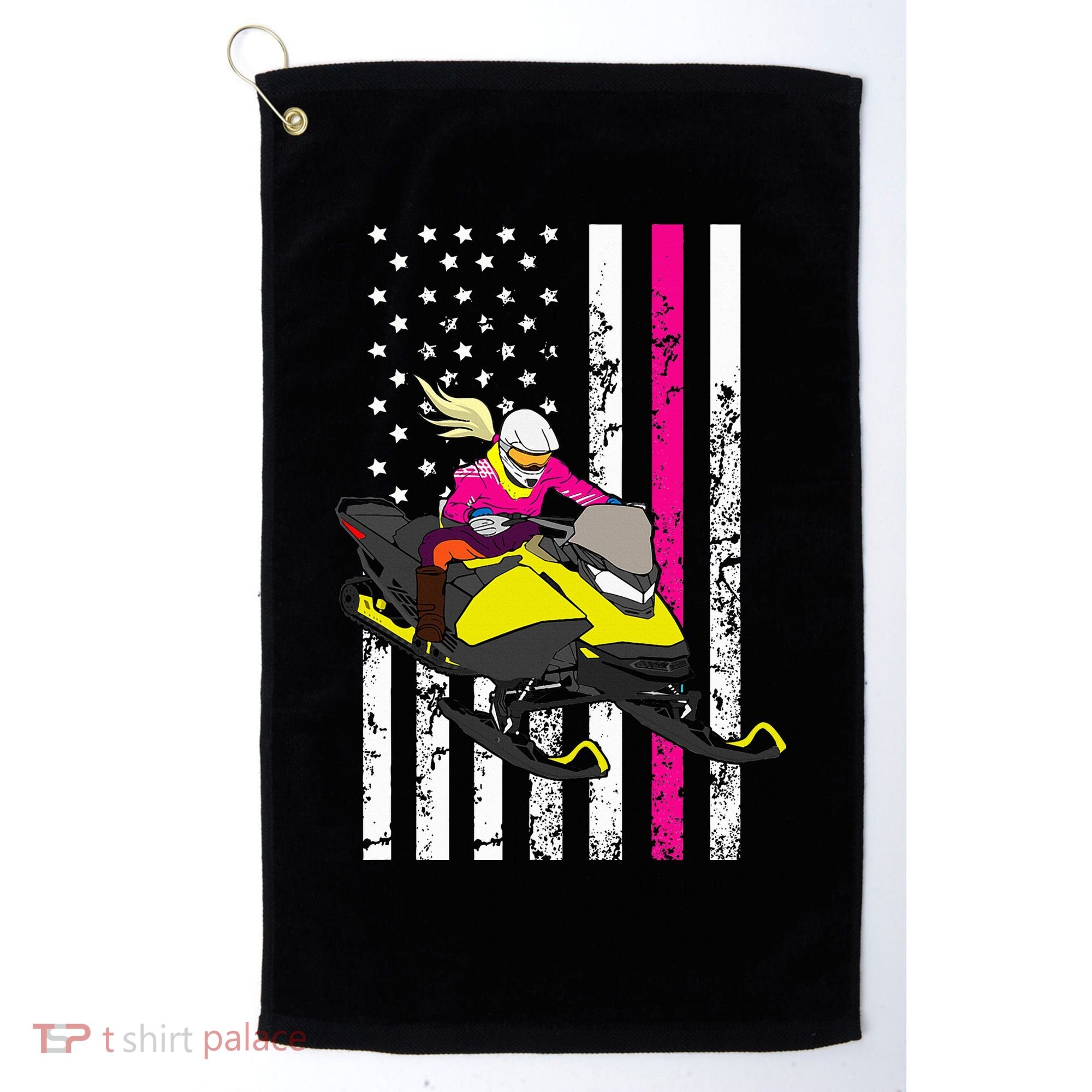 American Snowmobile Rider American Flag Snowmobile Golf Towel