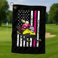American Snowmobile Rider American Flag Snowmobile Golf Towel thumb 1