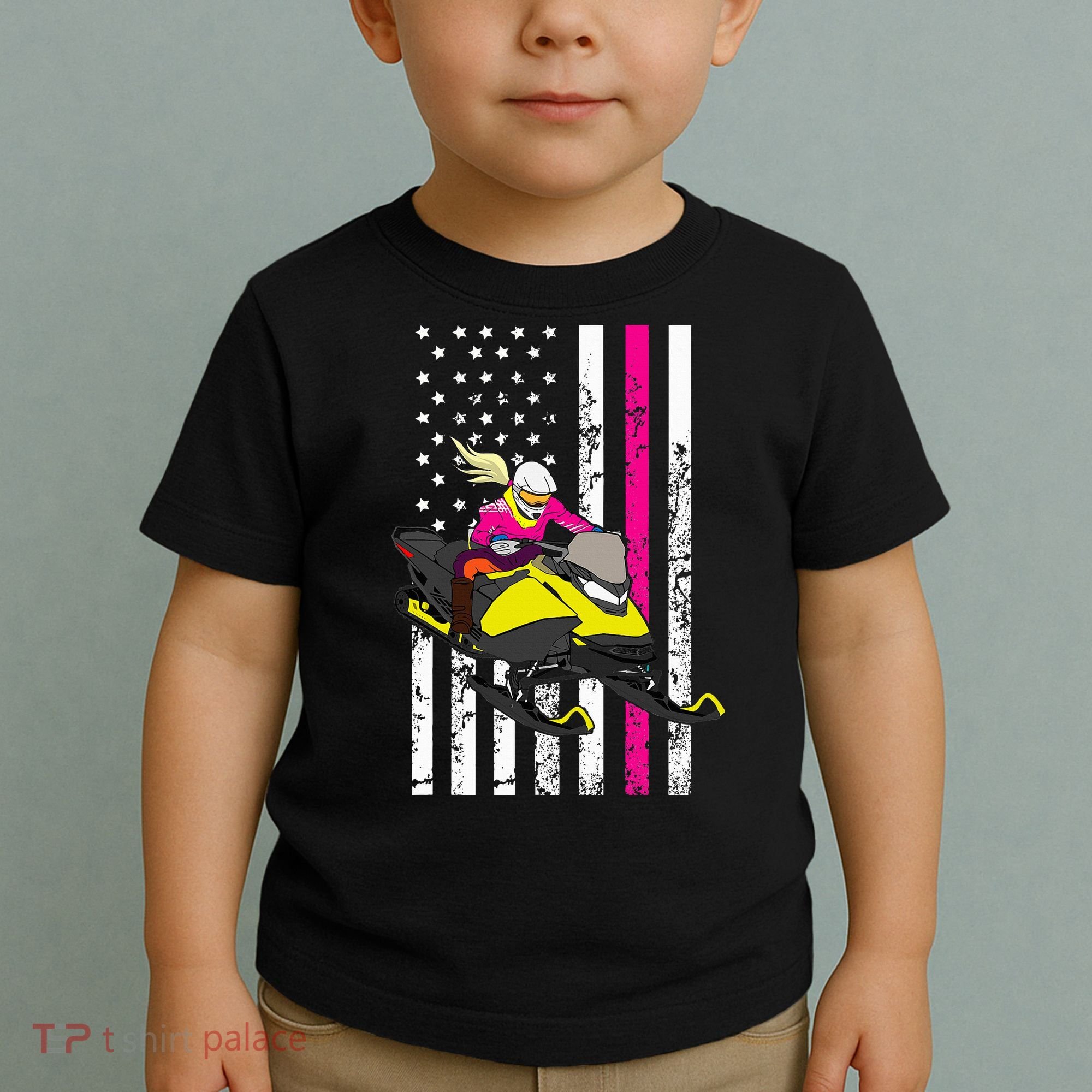 American Snowmobile Rider American Flag Snowmobile Toddler T-Shirt