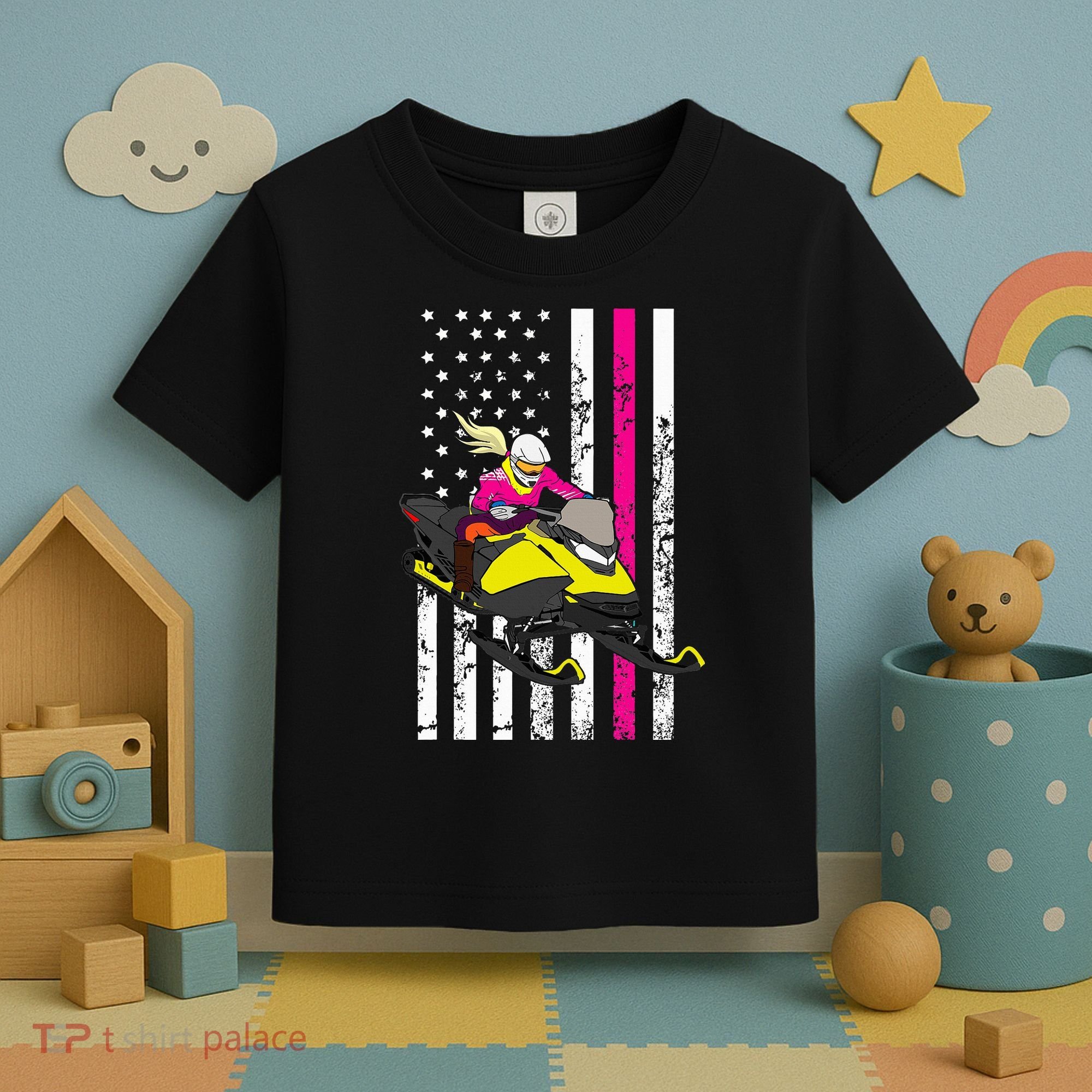 American Snowmobile Rider American Flag Snowmobile Toddler T-Shirt