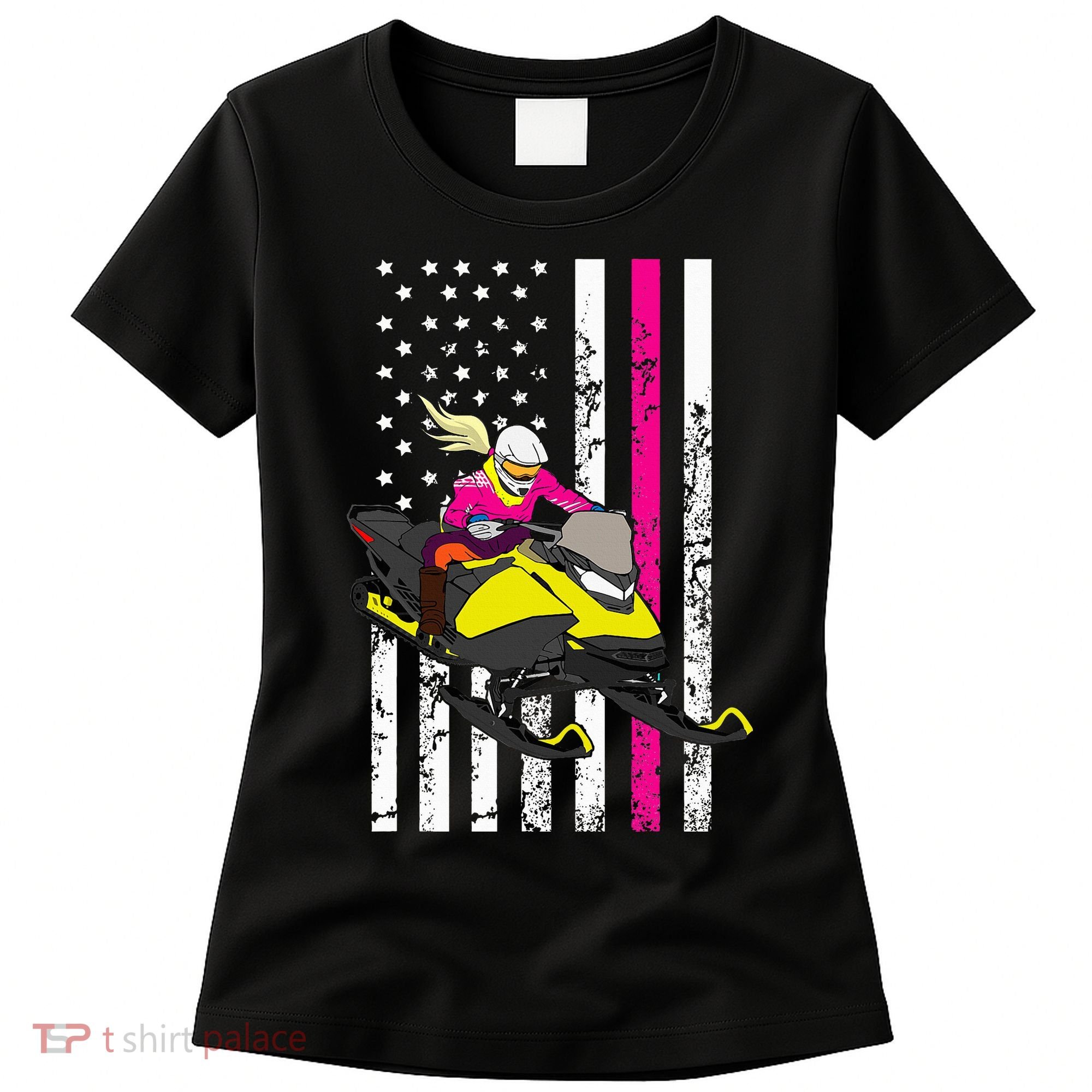 American Snowmobile Rider American Flag Snowmobile Women's T-Shirt