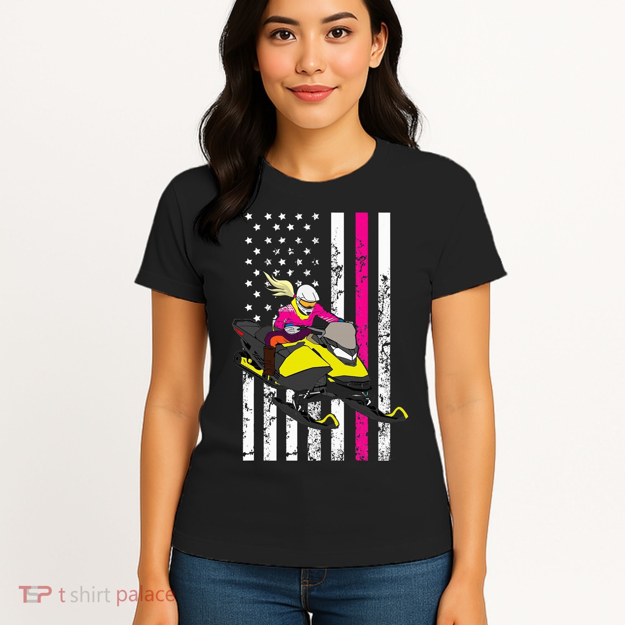 American Snowmobile Rider American Flag Snowmobile Women's T-Shirt