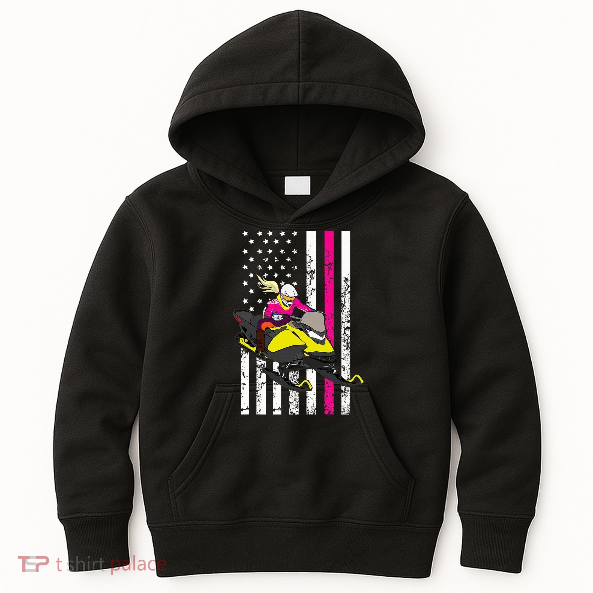 American Snowmobile Rider American Flag Snowmobile Kids Hoodie