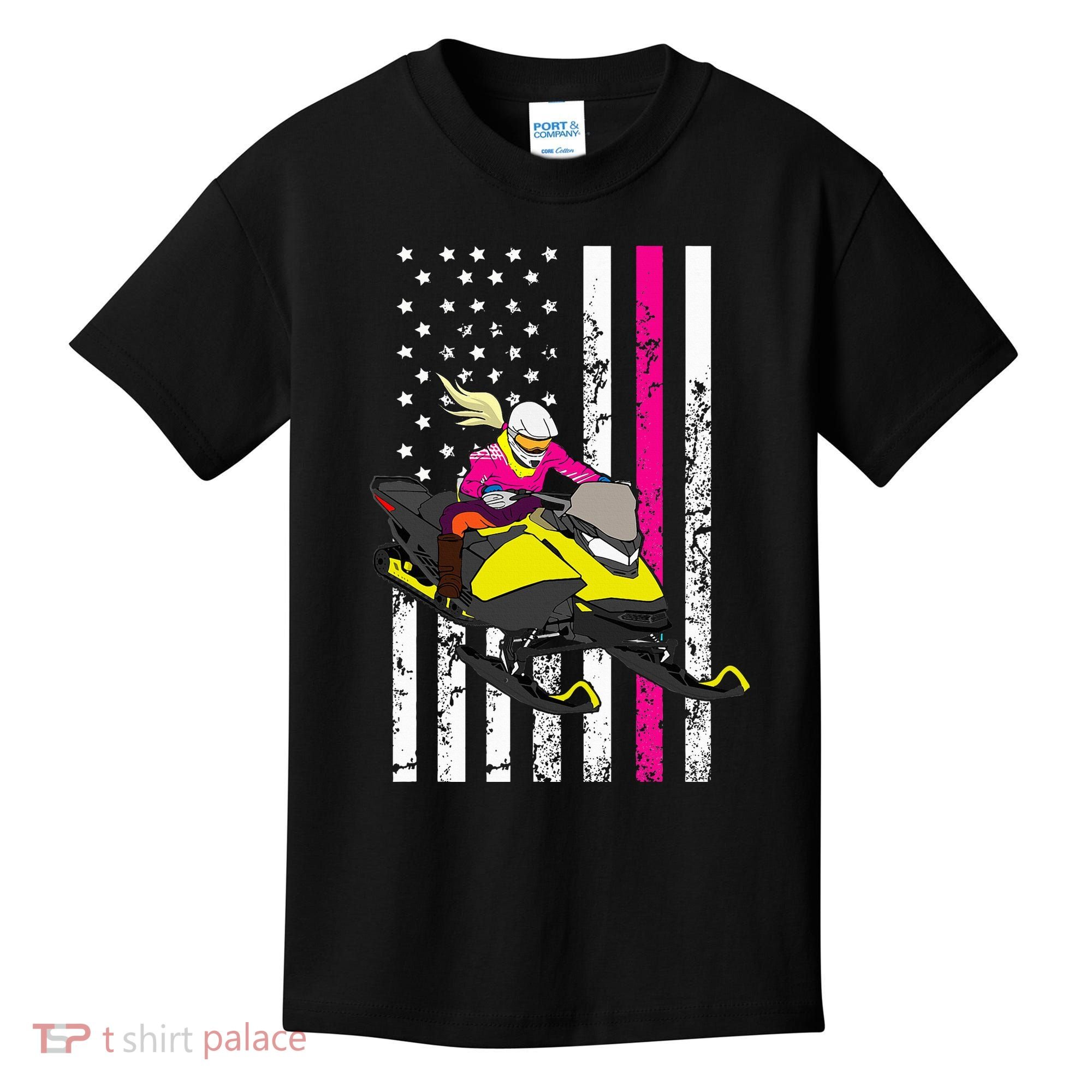 American Snowmobile Rider American Flag Snowmobile Kids T-Shirt