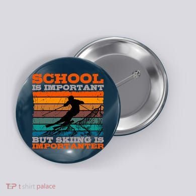 Alpine Ski Retro Vintage School Slope Downhill Skiing Skier Button