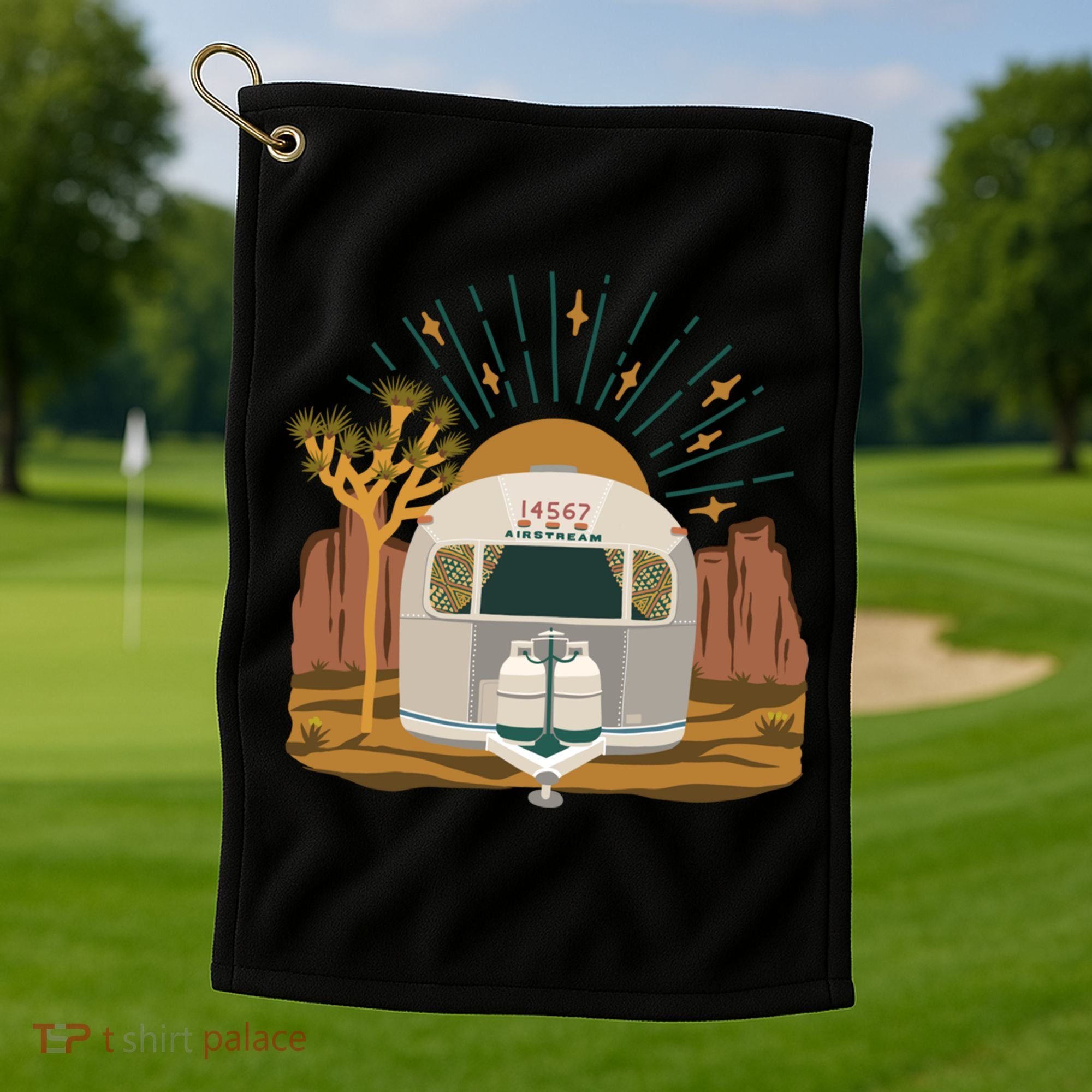 Airstream Sunset Retro Pastel Desert Travel Gift Golf Towel