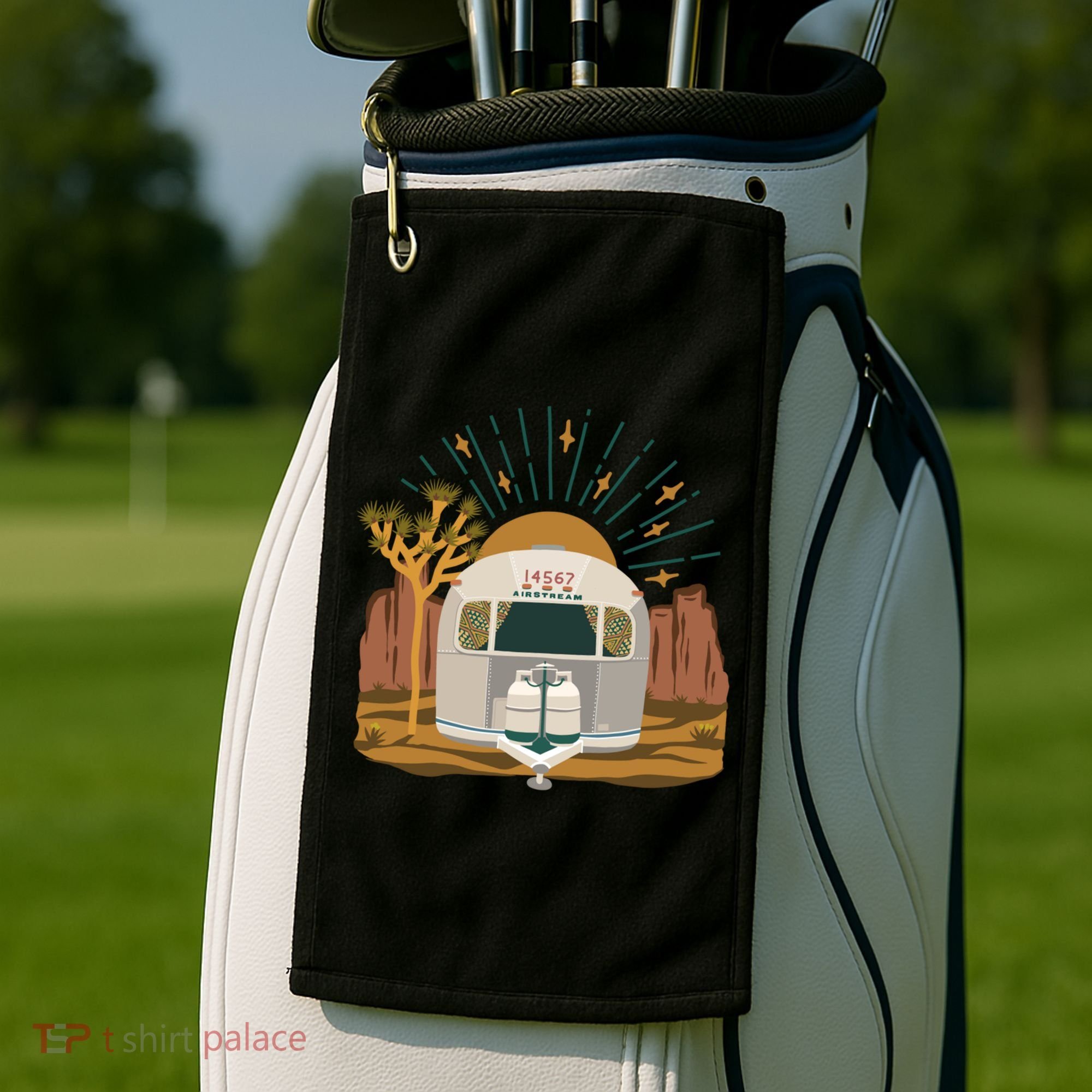 Airstream Sunset Retro Pastel Desert Travel Gift Golf Towel
