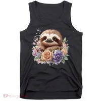 Adorable Sloth Surrounded By Blossoming Flowers Tank Top thumb 0