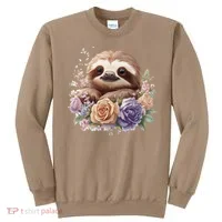 Adorable Sloth Surrounded By Blossoming Flowers Sweatshirt thumb 0