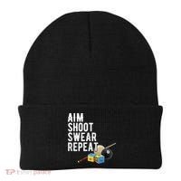 Aim Shoot Swear Repeat Cool Gift Pool Player Cool Gift Hall Shark Billiard Gift Beanie thumb 0