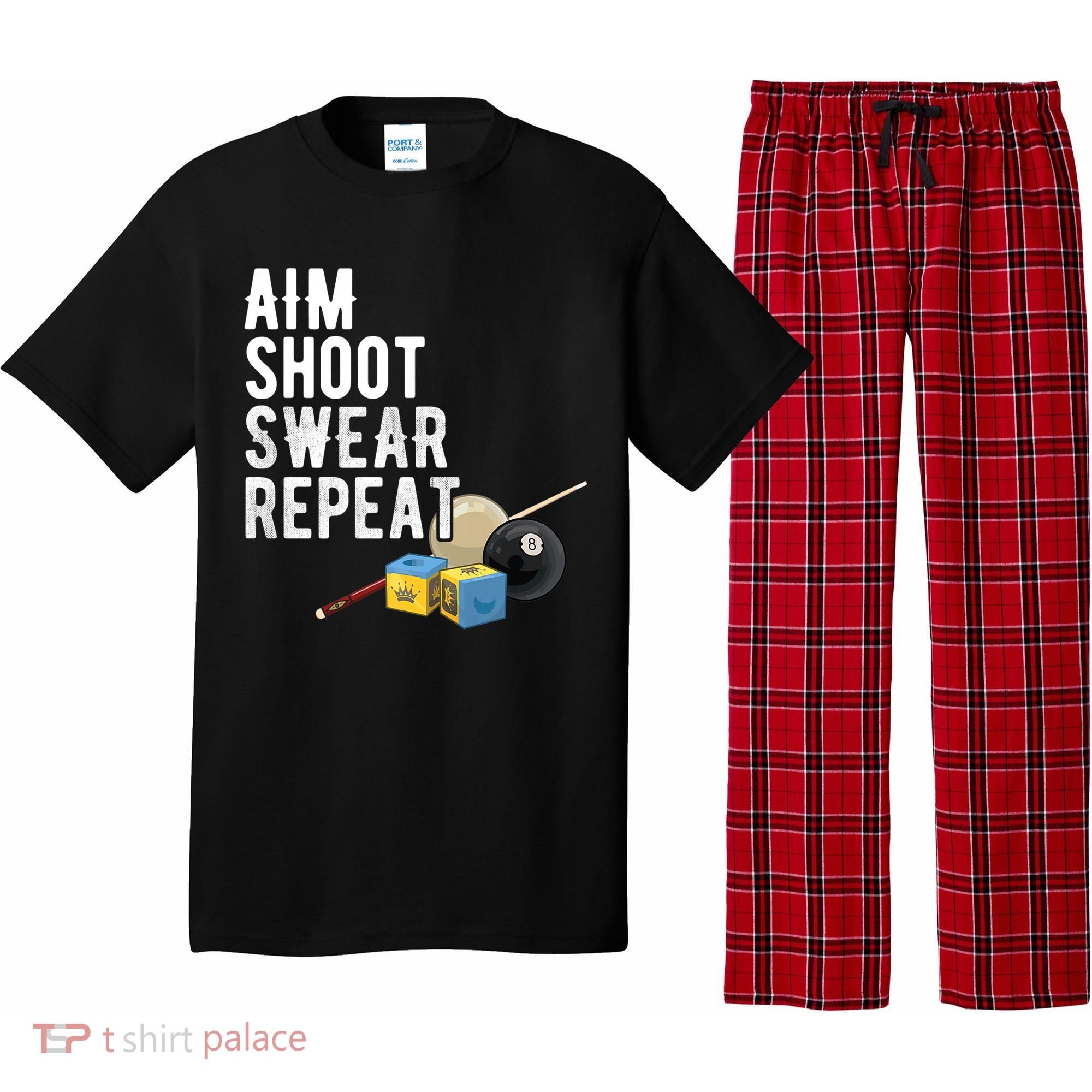 Aim Shoot Swear Repeat Cool Gift Pool Player Cool Gift Hall Shark Billiard Gift Pajama Set