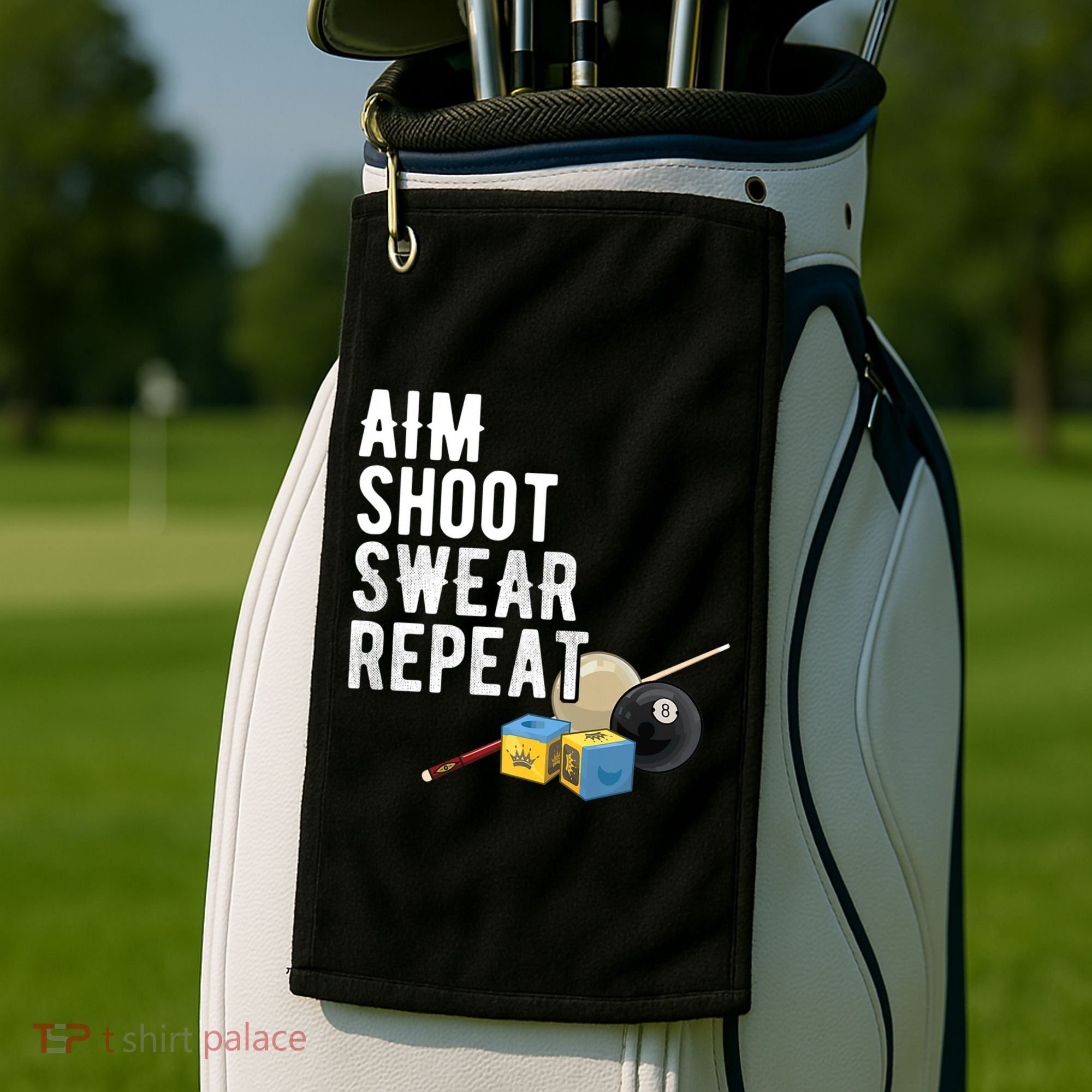 Aim Shoot Swear Repeat Cool Gift Pool Player Cool Gift Hall Shark Billiard Gift Golf Towel