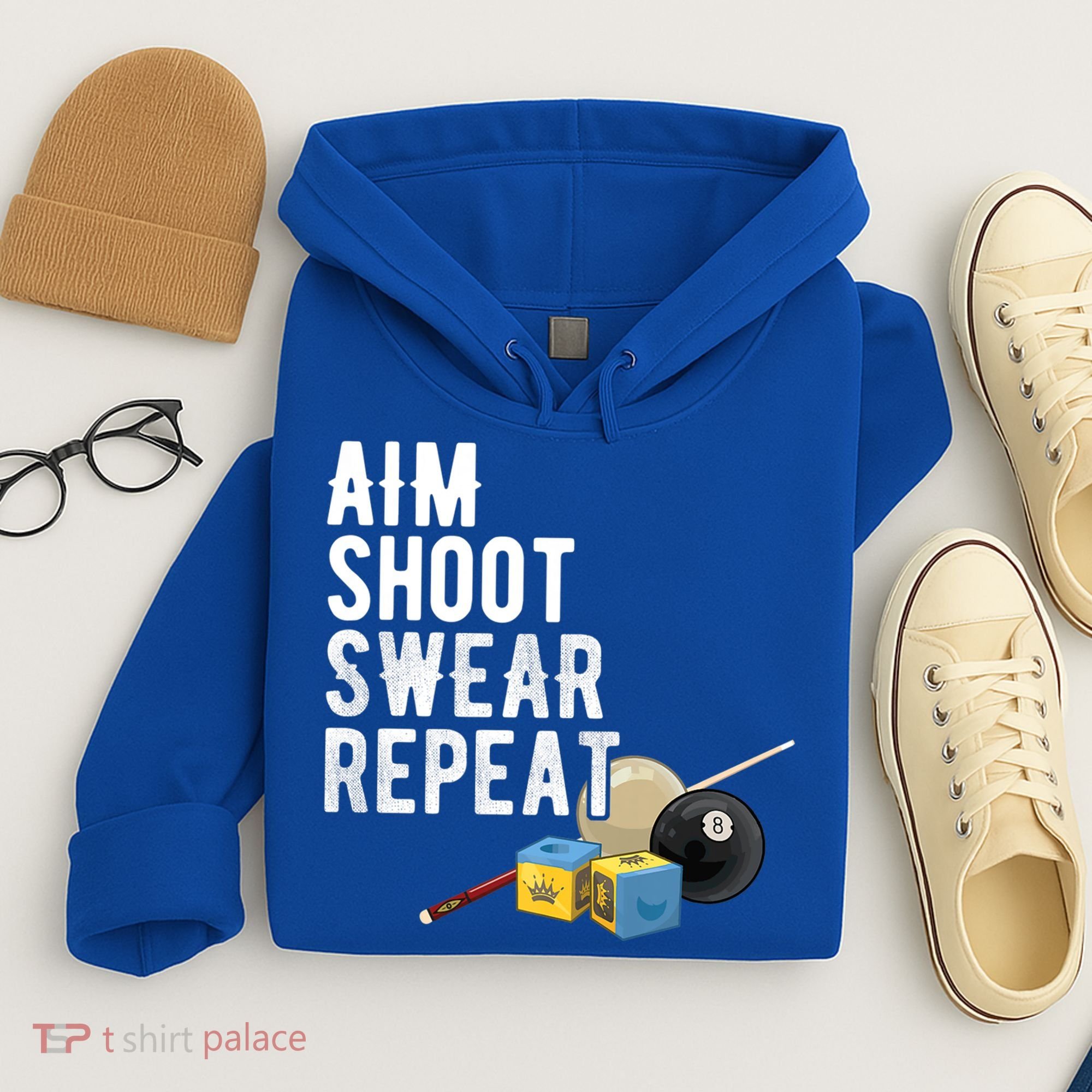 Aim Shoot Swear Repeat Cool Gift Pool Player Cool Gift Hall Shark Billiard Gift Hoodie