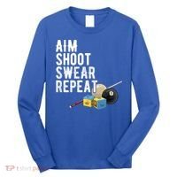 Aim Shoot Swear Repeat Cool Gift Pool Player Cool Gift Hall Shark Billiard Gift Long Sleeve Shirt thumb 0