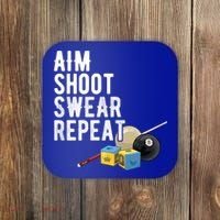 Aim Shoot Swear Repeat Cool Gift Pool Player Cool Gift Hall Shark Billiard Gift Coaster thumb 0