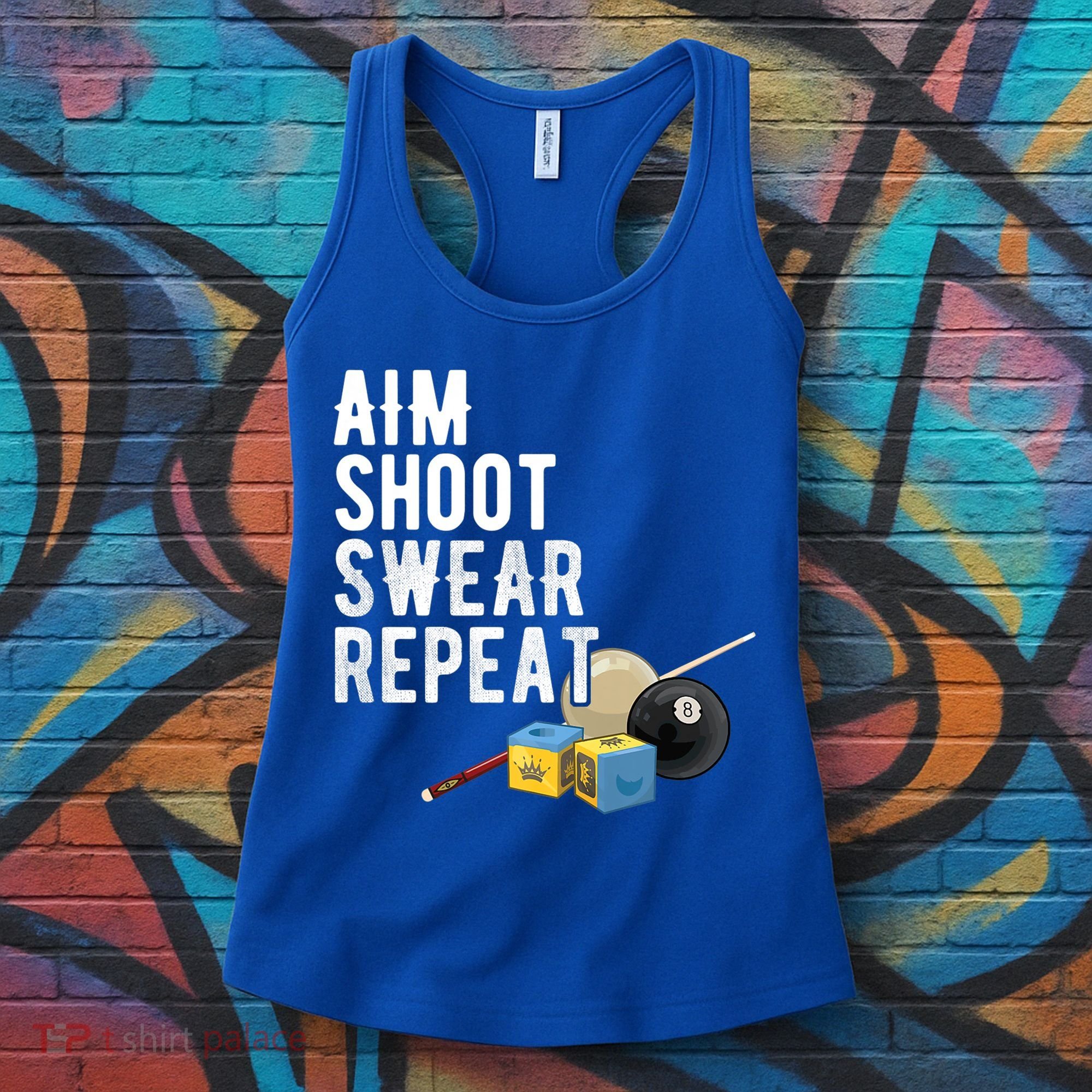 Aim Shoot Swear Repeat Cool Gift Pool Player Cool Gift Hall Shark Billiard Gift Women's Tank Top