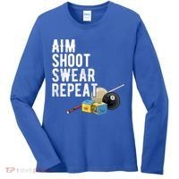 Aim Shoot Swear Repeat Cool Gift Pool Player Cool Gift Hall Shark Billiard Gift Women's Long Sleeve Shirt thumb 0