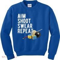 Aim Shoot Swear Repeat Cool Gift Pool Player Cool Gift Hall Shark Billiard Gift Kids Sweatshirt thumb 0
