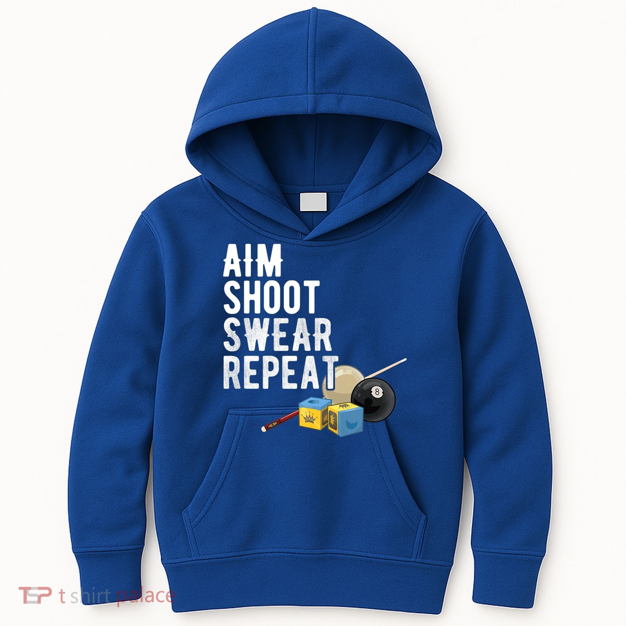 Aim Shoot Swear Repeat Cool Gift Pool Player Cool Gift Hall Shark Billiard Gift Kids Hoodie
