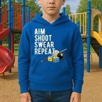 Aim Shoot Swear Repeat Cool Gift Pool Player Cool Gift Hall Shark Billiard Gift Kids Hoodie thumb 2