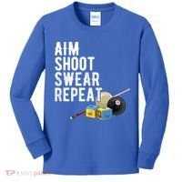 Aim Shoot Swear Repeat Cool Gift Pool Player Cool Gift Hall Shark Billiard Gift Kids Long Sleeve Shirt thumb 0