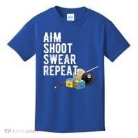 Aim Shoot Swear Repeat Cool Gift Pool Player Cool Gift Hall Shark Billiard Gift Kids T-Shirt thumb 0