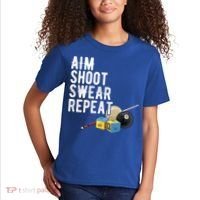 Aim Shoot Swear Repeat Cool Gift Pool Player Cool Gift Hall Shark Billiard Gift Kids T-Shirt thumb 2