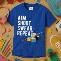 Aim Shoot Swear Repeat Cool Gift Pool Player Cool Gift Hall Shark Billiard Gift Kids T-Shirt thumb 3