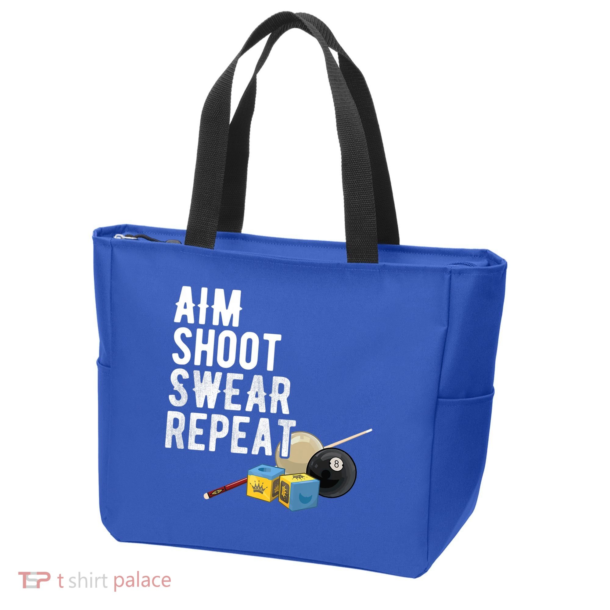 Aim Shoot Swear Repeat Cool Gift Pool Player Cool Gift Hall Shark Billiard Gift Tote Bag