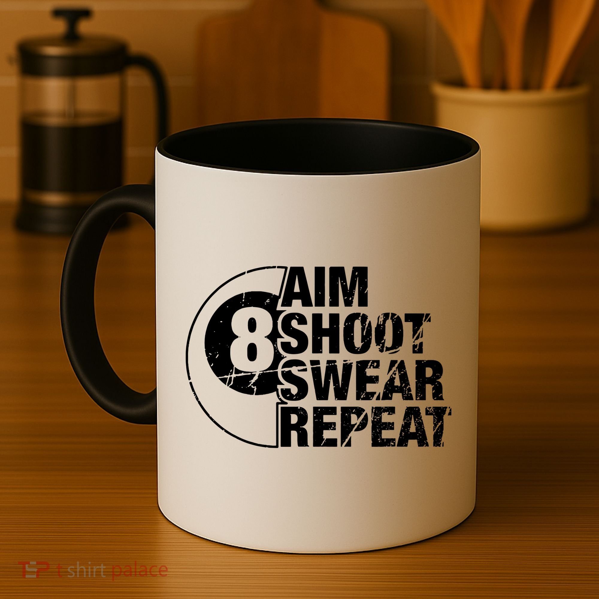 Aim Shoot Swear Repeat 8 Ball Pool Billiards Player Coffee Mug