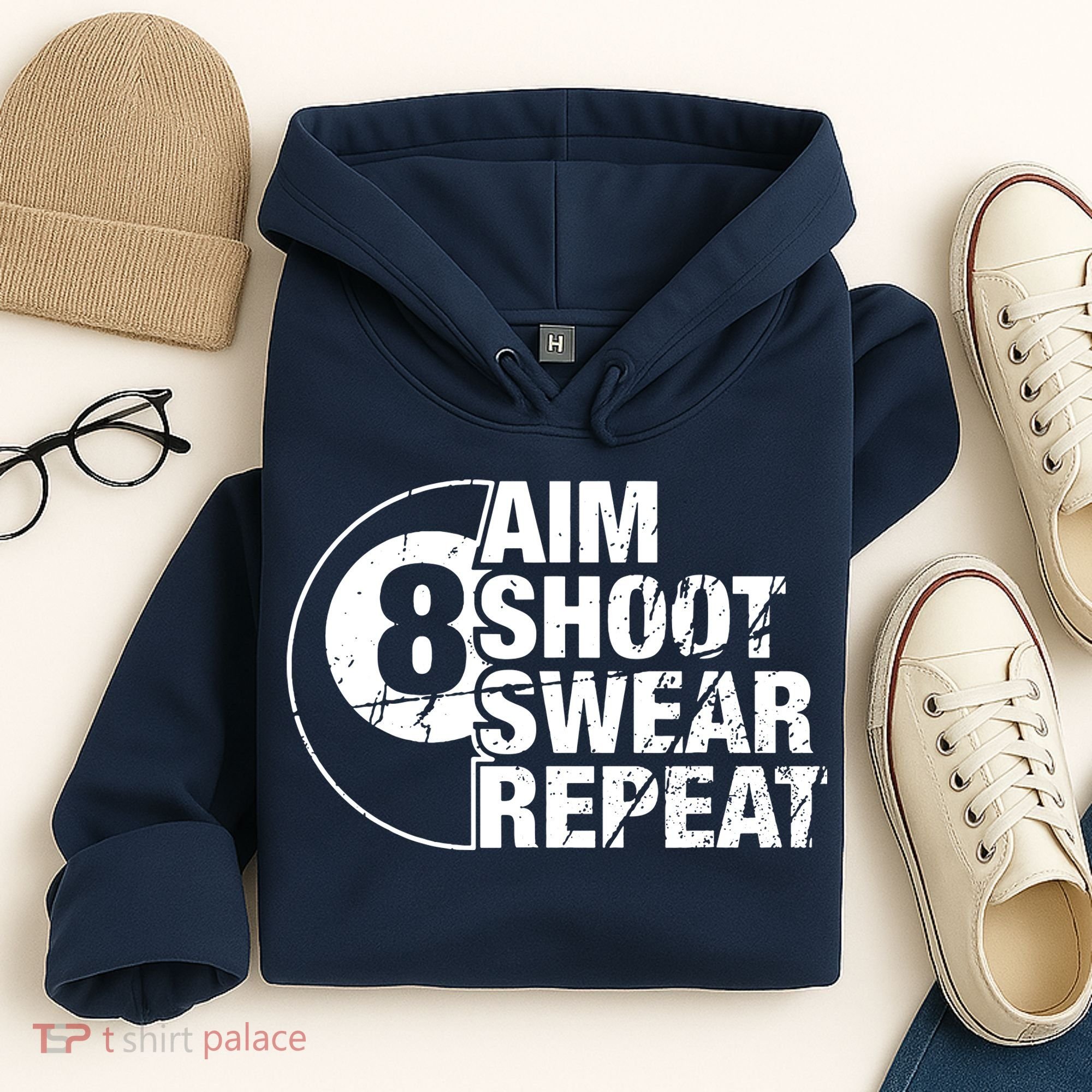 Aim Shoot Swear Repeat 8 Ball Pool Billiards Player Hoodie